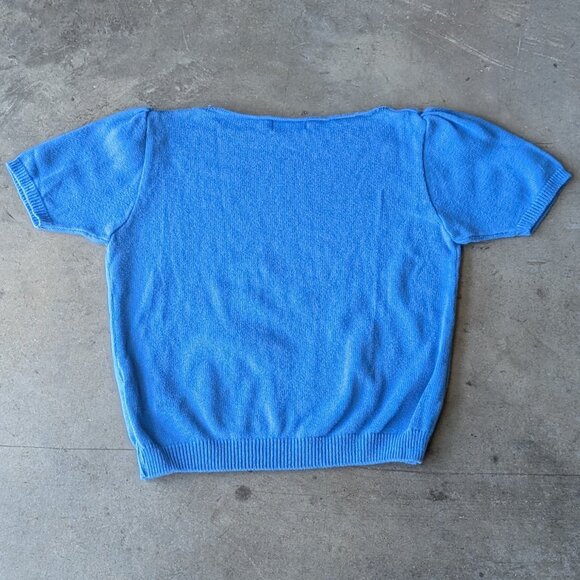 Vintage LL Bean Blue Short Sleeve Puff Sleeve Cotton Knit Top medium - Picture 6 of 6